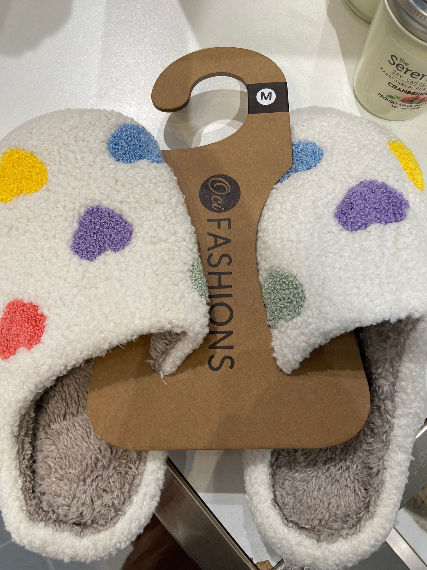 Sherpa Slippers- Rainbow Hearts