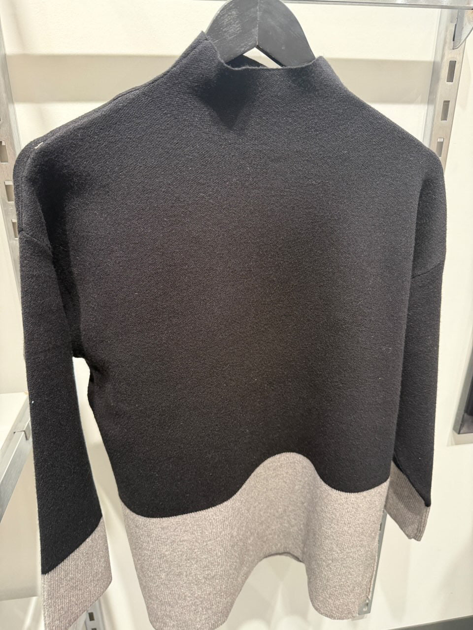 Two Tone Mock Neck Sweater-Black & Grey