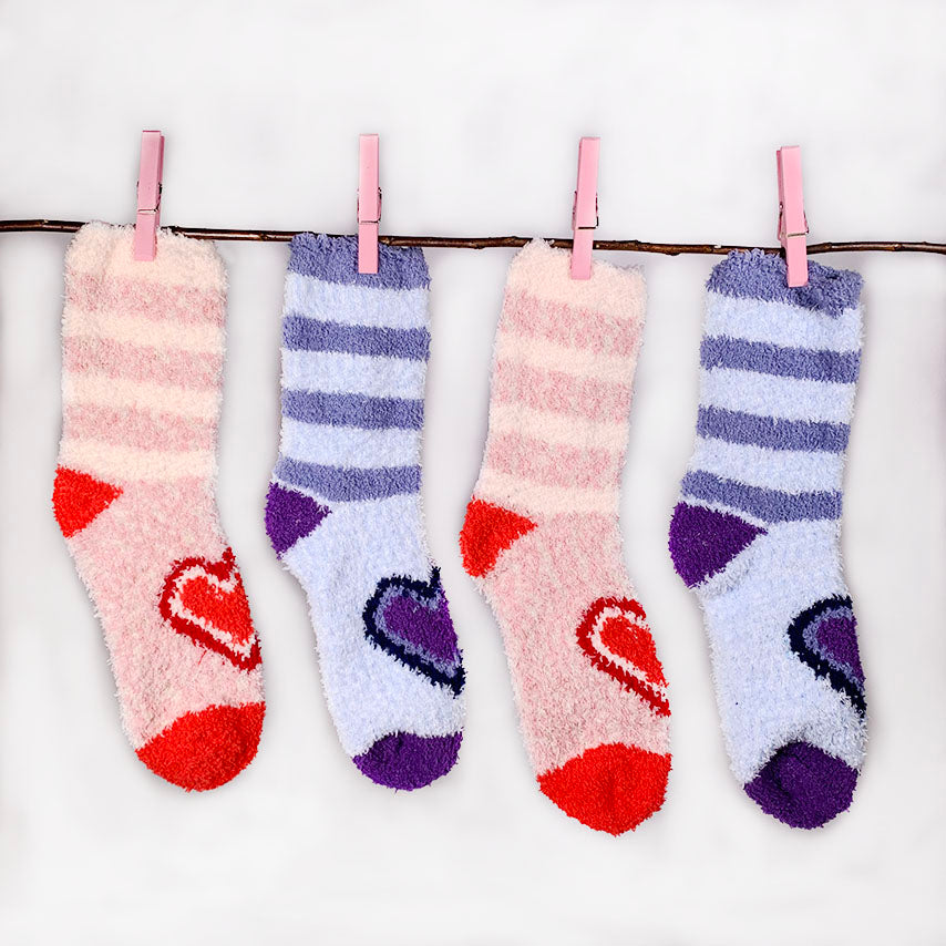 Cozy fair isle hearts slipper socks with sherpa lining, light blue
