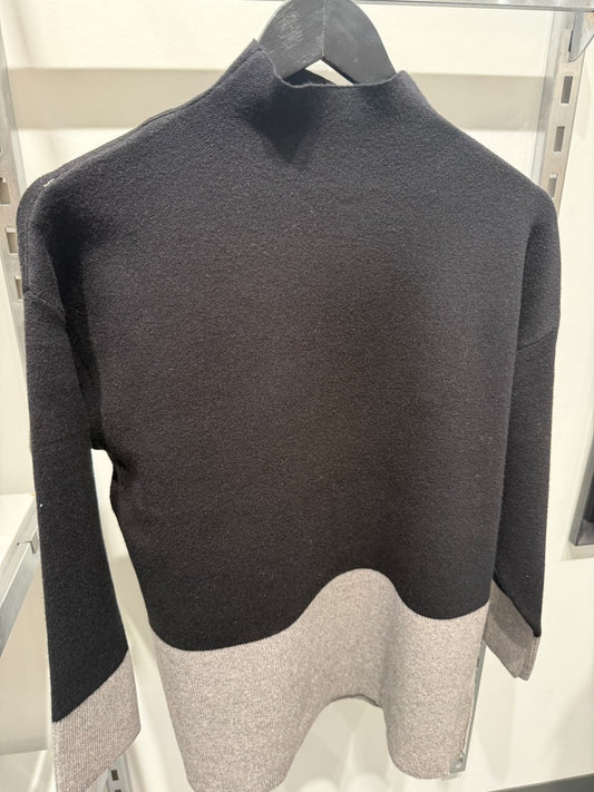 Two Tone Mock Neck Sweater-Black & Grey