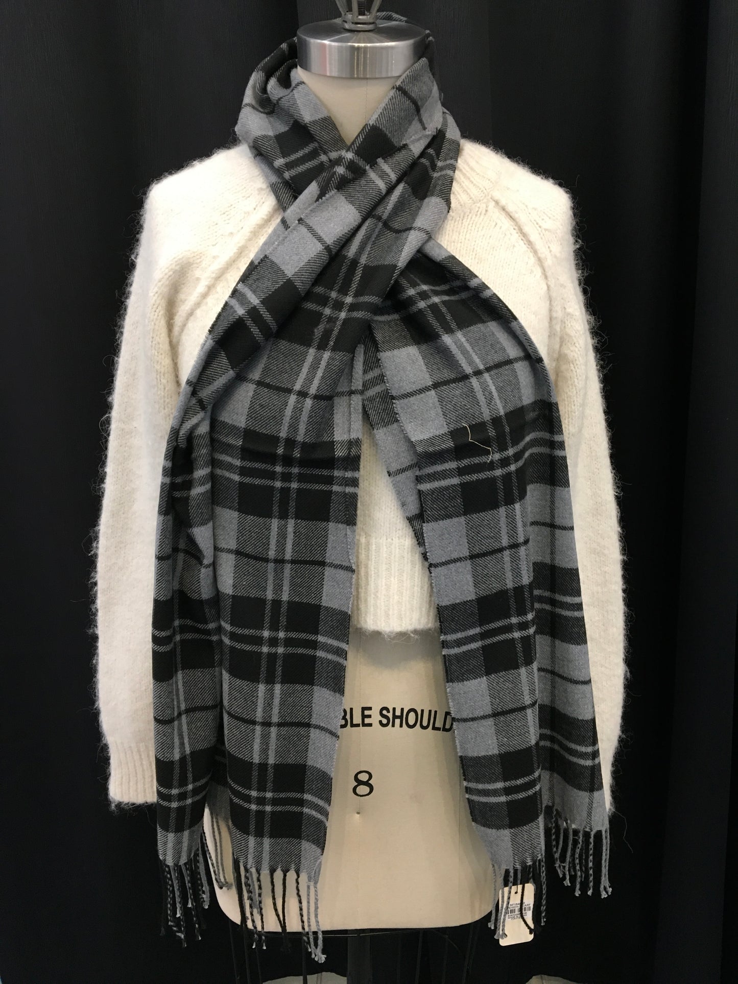 Plaid Scarf with Fringe