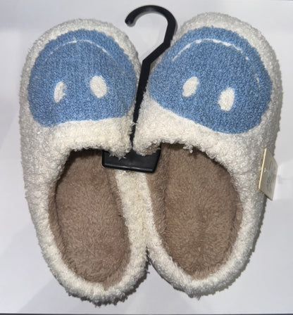 Soft Plush Blue Smiley Face Slippers