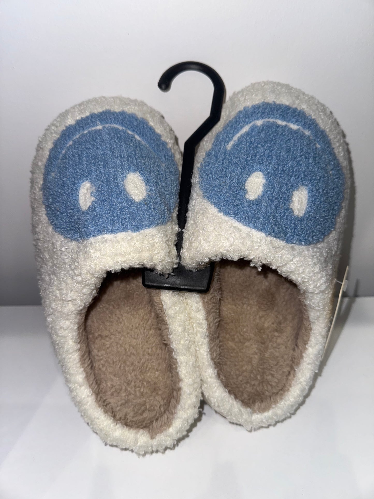 Soft Plush Blue Smiley Face Slippers