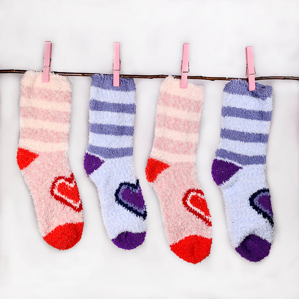 soft and fuzzy socks with hearts and stripes