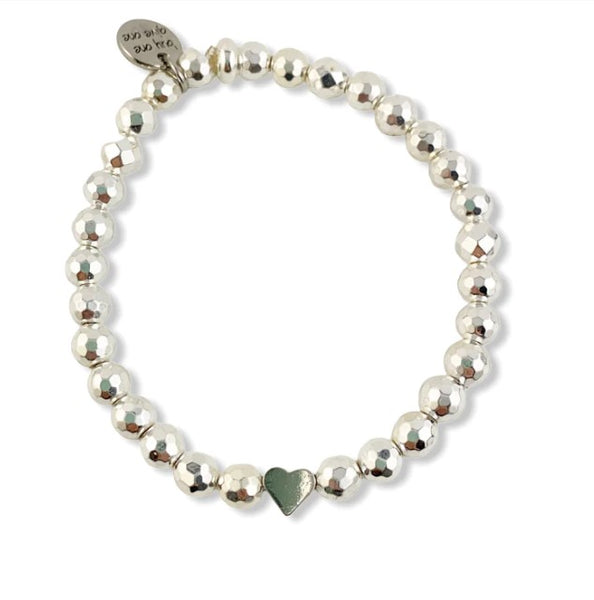 Silver Hematite Stone Bracelet with a heart charm